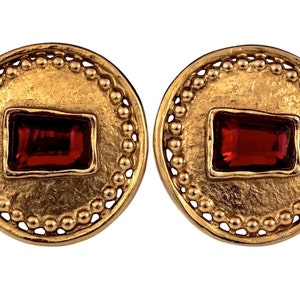 Vintage Massive JEAN LOUIS SCHERRER Jewelled Textured Disc Earrings