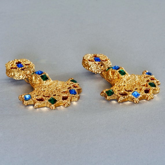Vintage FREDERIC VOLLE PARIS Jewelled Opulent Mogul Dangling Earrings View 6