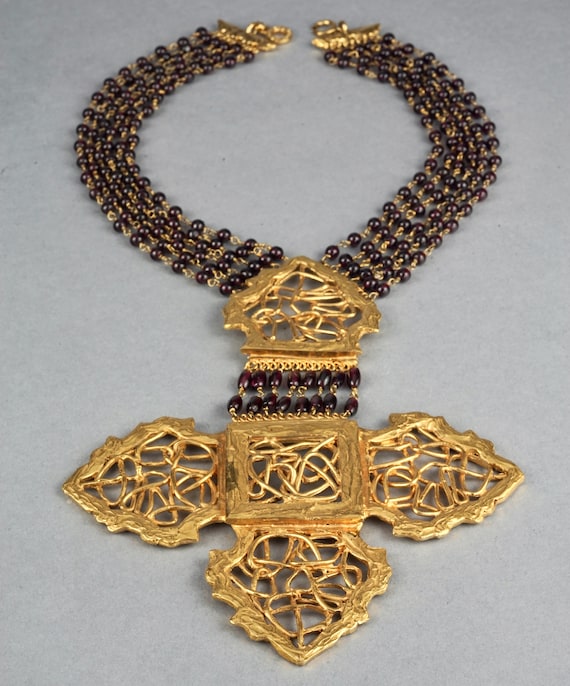 Vintage Massive ROBERT GOOSSENS PARIS Gilt Cross Multi Strand