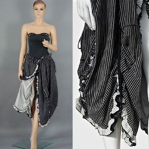 Vintage MOSCHINO Denim Bustier Stripe Ruffled Frill Ruche Panel Dress