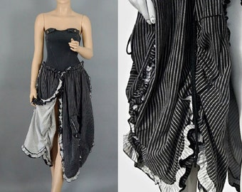 Vintage MOSCHINO Denim Bustier Stripe Ruffled Frill Ruche Panel Dress
