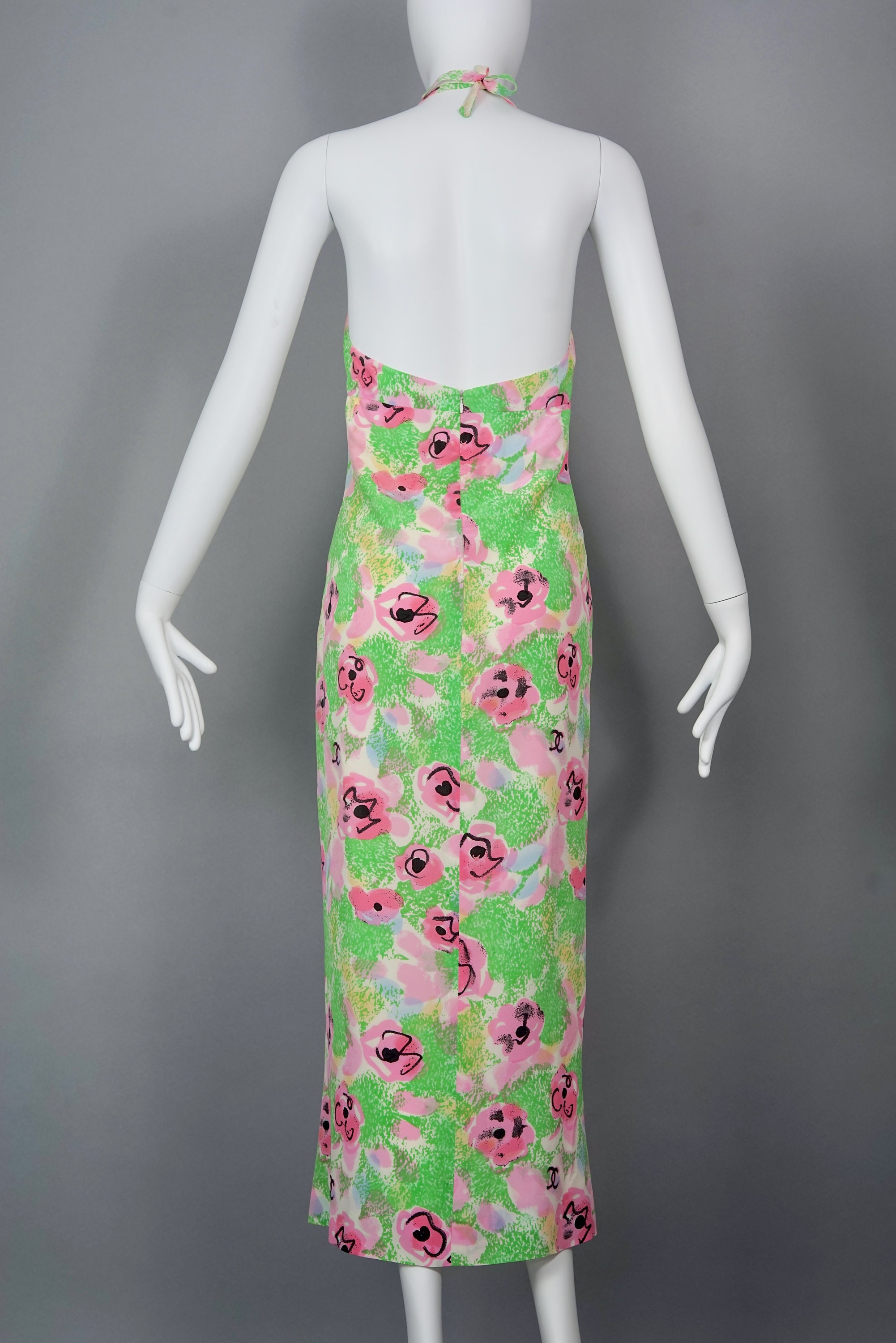 ワンピース Dress CHANEL Floral Silk Camellia Size36 Vintage 1997 CHANEL BOUTIQUE Camellia Flower CC Logo Print Long