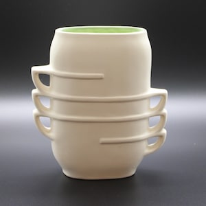 VINTAGE Red Wing Pottery Vase 1359 Cream Glaze, Green Inside Stacked Teacups