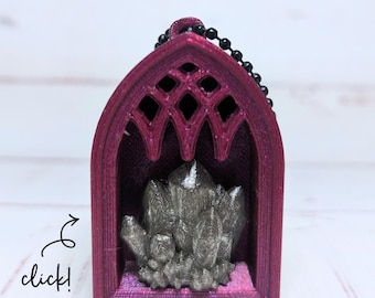 Garnet Cathedral Fidget Clicker — Gothic Crystal Window Keychain