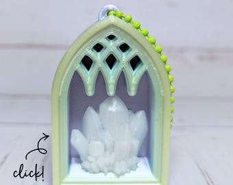 Opal Cathedral Fidget Clicker — Gothic Crystal Window Keychain - Glow In The Dark Rainbow