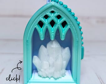 Turquoise Cathedral Fidget Clicker — Glow-in-the-Dark Gothic Crystal Window Keychain