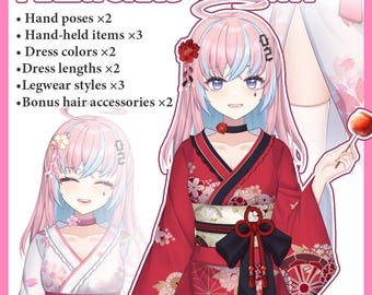 Fireworks Yukata | VTuber Assets丨Japanese Style丨Yukata丨Cute丨Sexy丨Vtuber Outfit Asset | Ready to use | Live2D Rigged Assets