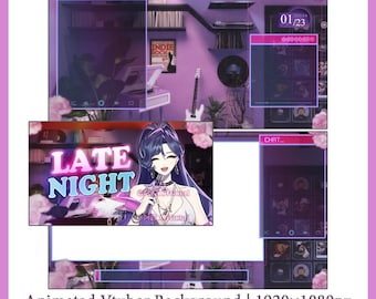 Katz Vinyl | Vtuber Asset | Streaming Assets | Twitch Accessories | OBS Time Widget | Animated Vtuber Background | MP4 Digital DL