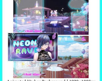 Neon Pool Party | Vtuber Asset | Streaming Assets | Twitch Accessories | Vaporwave | Summer Vibes | Background