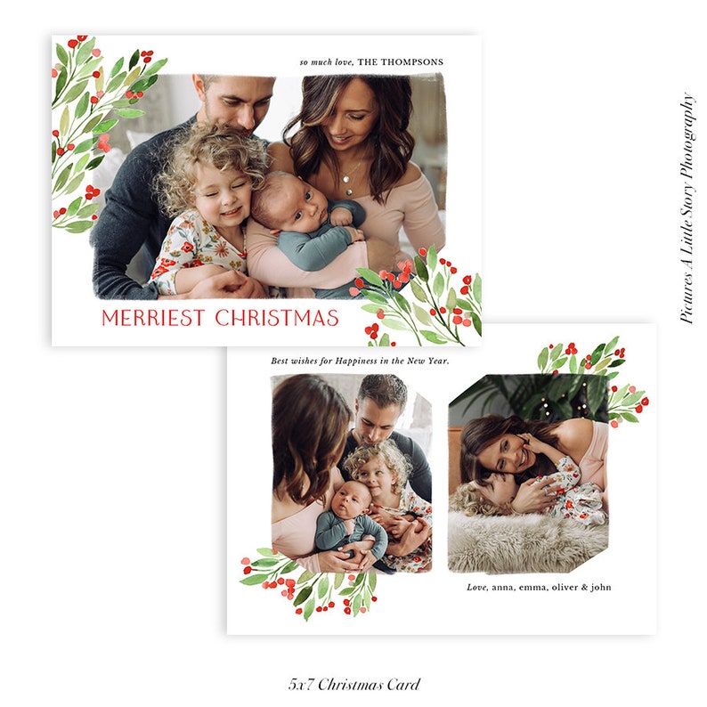 Christmas Photocard Template Holly Berry image 1
