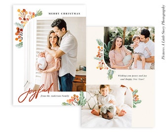 Christmas Photocard Template | Evergreen Foliage