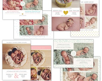 INSTANT DOWNLOAD - PSD Twins Birth announcement templates set -  e1194