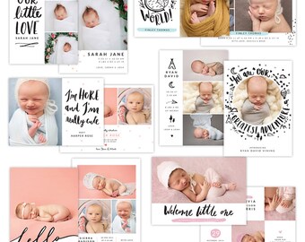 INSTANT DOWNLOAD - Photoshop Birth announcement templates bundle -  e1285