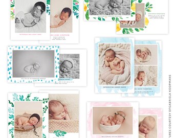 5x7 Birth Announcements Bundle - PSD templates - E1490