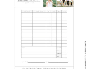 INSTANT DOWNLOAD - 8.5x11 Prints Order Form Template - e1467-OF