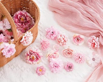 54 pcs fausses têtes de fleurs pour l'artisanat | Fleurs artificielles pour bricolage couronnes, guirlandes, décoration de mariage