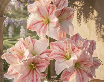 Pale Pink Artificial Amaryllis Flowers | 3 Stem Silk Floral Bouquet Wedding Decor