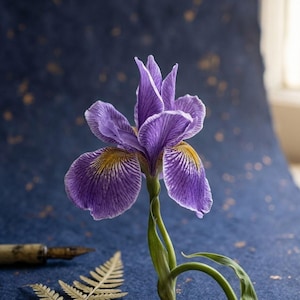 Purple Artificial Iris Flowers | Realistic Silk PU Bouquet, Wedding Floral Centerpiece (Home Decor)