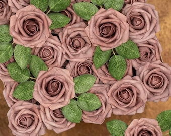 50 roses roses cendrées | Fleurs Real Touch pour bouquet de mariage DIY, centres de table, décoration d'intérieur