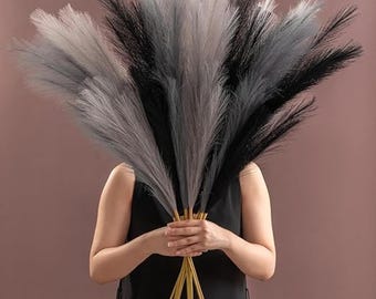 Fausse herbe de la pampa, 45 po. | Décoration vase bohème noir gris