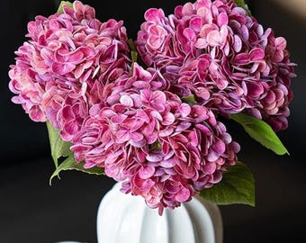 3 tiges d'hortensia magenta Real Touch | Décoration artificielle pour centre de table pour bouquet de mariage