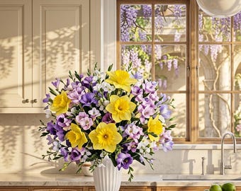 Fleurs jaunes artificielles de jonquille | Cimetière, vase, décoration de table de mariage