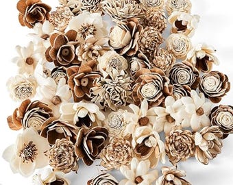 Assortiment d'écorces de fleurs de bois de sola | Fleurs artisanales naturelles, accessoires pour bouquet de mariage, décoration rustique