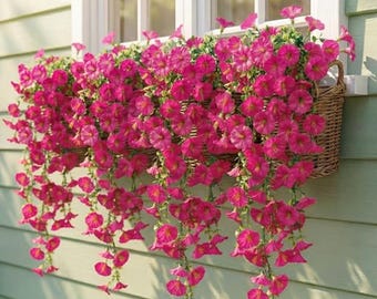 Fleurs artificielles à suspendre Morning Glory | Décoration de porche rose vif résistante aux UV