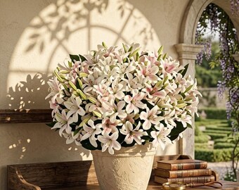 Fleurs de lys artificielles bleu | Fausses fleurs d'extérieur résistantes aux UV, 6 paquets de décorations de jardin