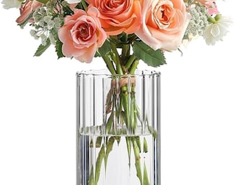 Vase cylindrique en verre nervuré | Centre de table bougeoir flottant