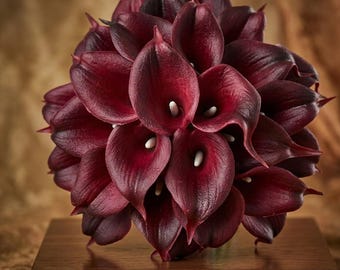 20 fleurs de lys calla bourgogne Real Touch | Centres de table de mariage artificiels, décoration d'intérieur pour bouquet de mariée