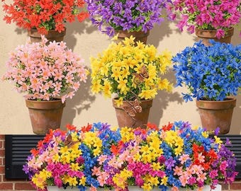 24 fleurs artificielles résistantes aux UV | Plantes de jardin d'extérieur de couleurs mélangées
