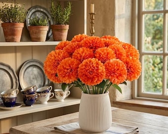 Fleurs de souci artificielles avec tiges | Fleurs en soie jaune orange pour décoration de guirlande DIY