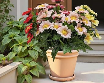 Bouquet artificiel de marguerites couleurs mélangées | Décoration de jardin d'extérieur avec fausses fleurs