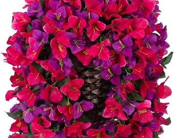Panier suspendu de bougainvilliers artificiels | Décoration de porche fuchsia résistante aux UV