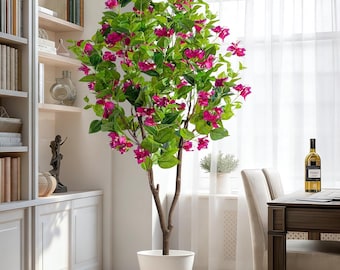 Bougainvillier artificiel de 1,5 m avec tronc en bois véritable - Intérieur extérieur
