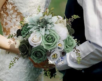 Mélange de fleurs de soie artificielles vertes Dahlia Rose | DIY Bouquets de mariage, centres de table, décoration d'intérieur