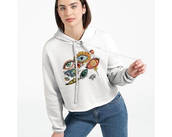 Awoken Muse Sublime Crop Hoodie,  Eyecore Cropped Sweatshirt, Grunge Cropped Pullover Hoodie