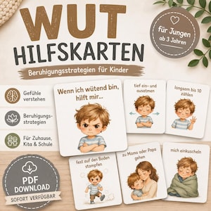12 Wut Hilfskarten für Jungen | Beruhigungsstrategien für Kinder | Sofortdownload