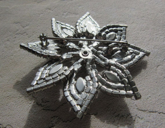 Vintage Crystal Flower Brooch - Crystal Pin, Silv… - image 5