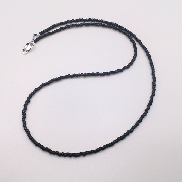 Super Tiny Black Seed Bead Necklace / Choker, Tiny Black Opaque Seed Bead Shiny or MATTE, Choose a Length, Minimalist, Formal Now also 8/0!