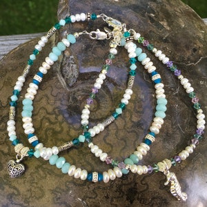 Crystal, Pearl and Silver Ankle Bracelets, Charm Anklets