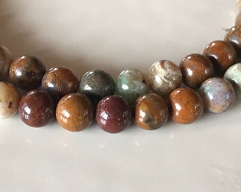 Green "Opal" Chalcedony Stone Choker Necklace, Shades of Brown and Tan 6mm Beaded Necklace, Earth tone Necklace