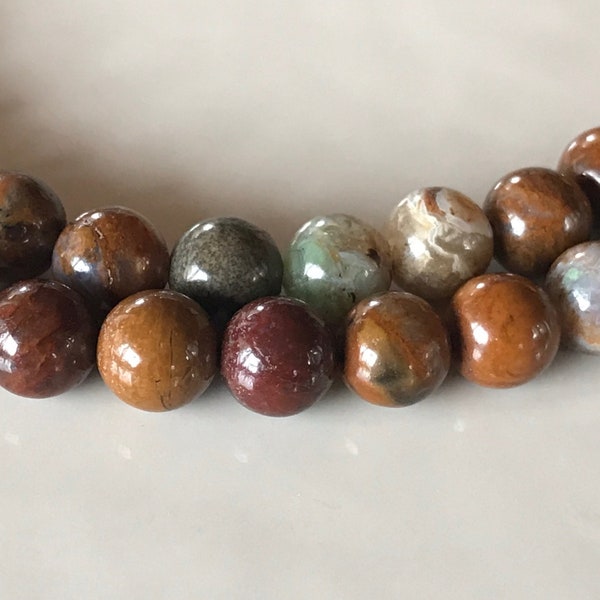 Green "Opal" Chalcedony Stone Choker Necklace, Shades of Brown and Tan 6mm Beaded Necklace, Earth tone Necklace