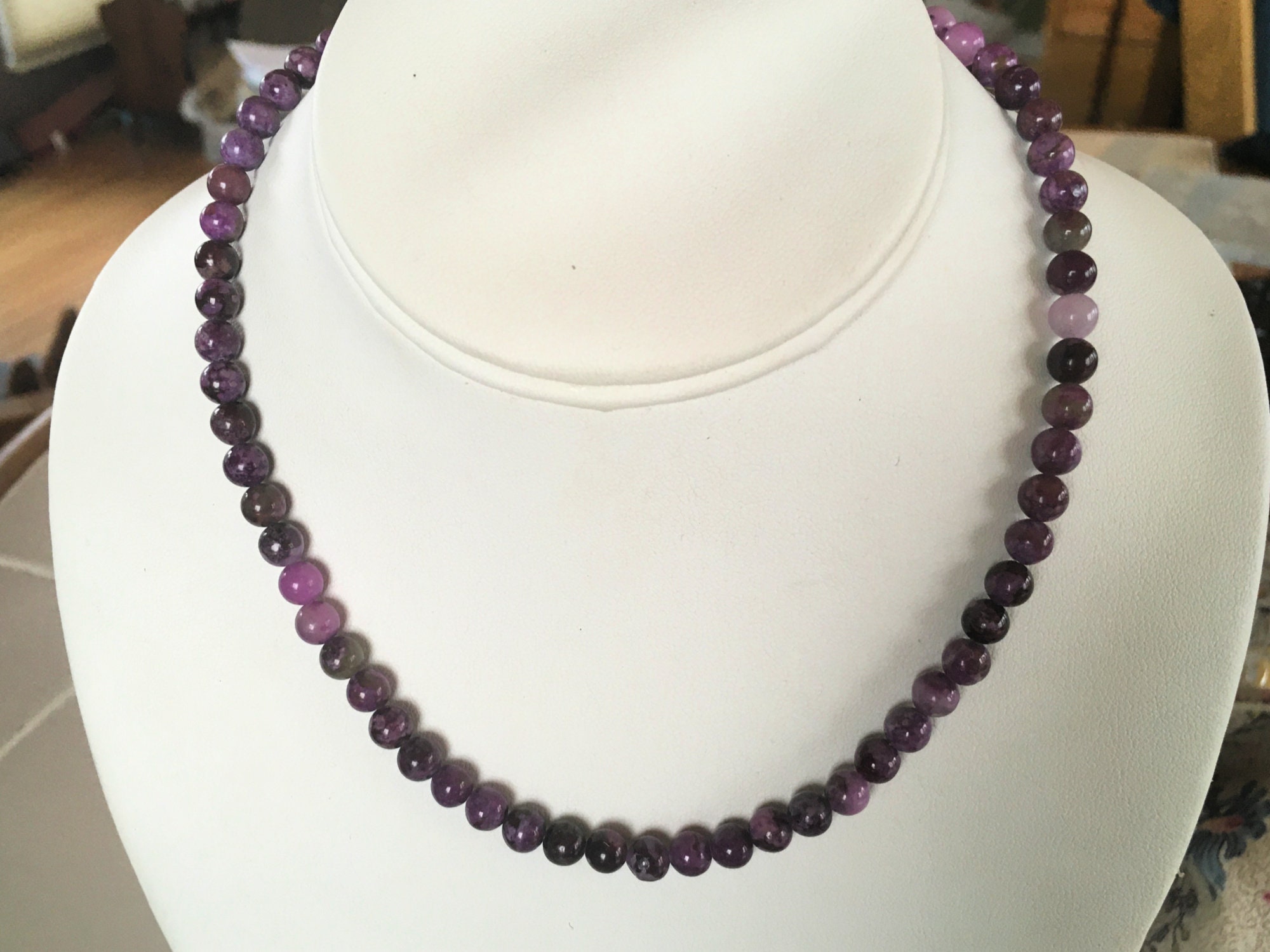 Sugilite Stone Necklace, 5mm Sugilite Jasper Purple Stone Adjustable ...