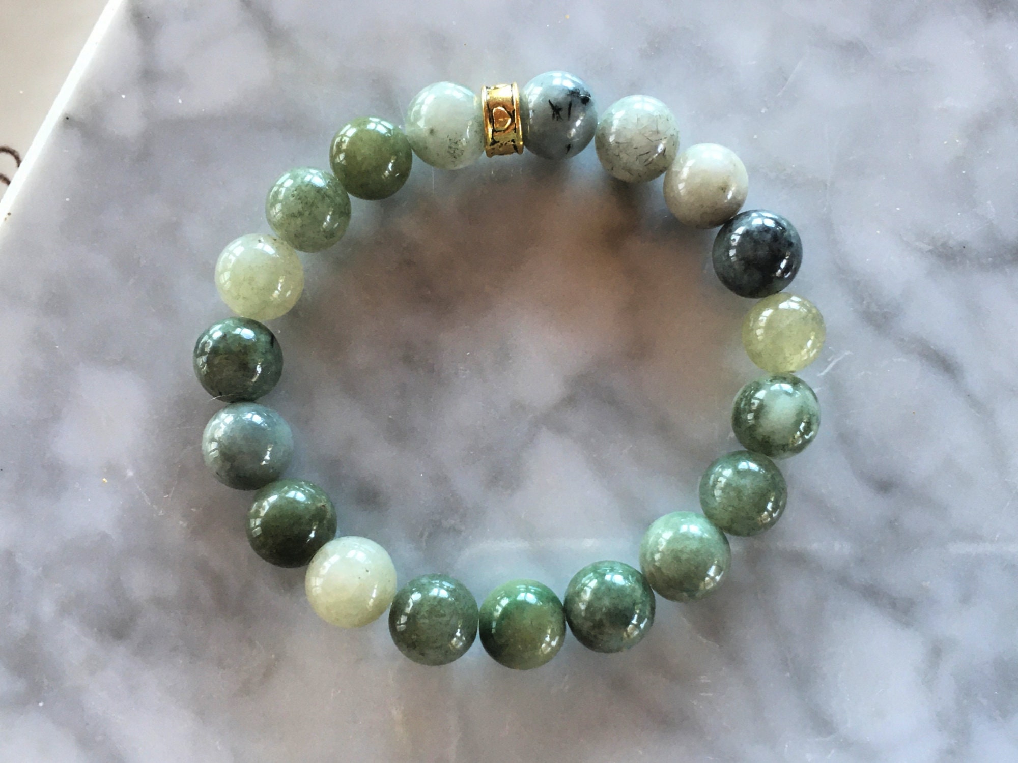 Burma Jade Stretch Bracelet, Burmese Jade 10mm Smooth and Shiny Green