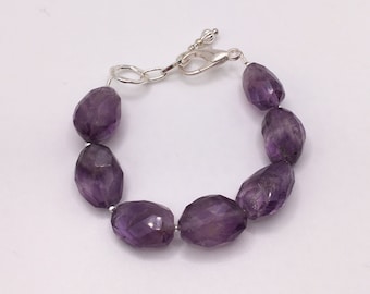 Ametrine Bracelet, Natural Ametrine Faceted Nugget Stone and Seed Bead Adjustable Bracelet, Purple  Chunky Stone Bracelet