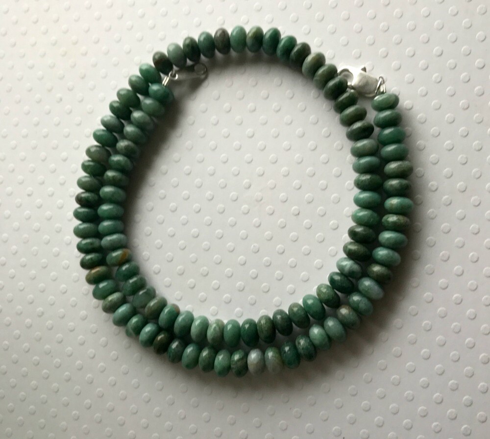 African Jade Necklace, Blue/Green Saucer Bead Stone Necklace, 6 x 4 mm
