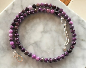 Sugilite Stone Necklace, 5mm Sugilite Jasper Purple Stone Adjustable Necklace, Shades of Purple