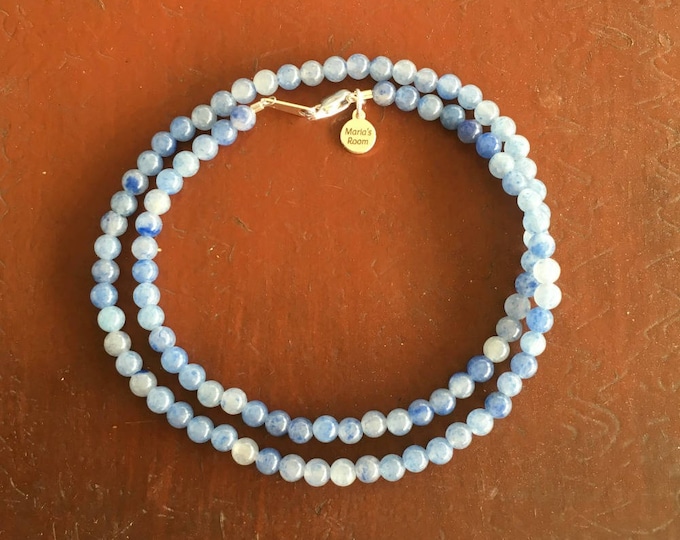Featured listing image: Blue Aventurine Small Stone Necklace, 4mm Natural Blue Aventurine Short Necklace / Choker, Blue Stone Necklace